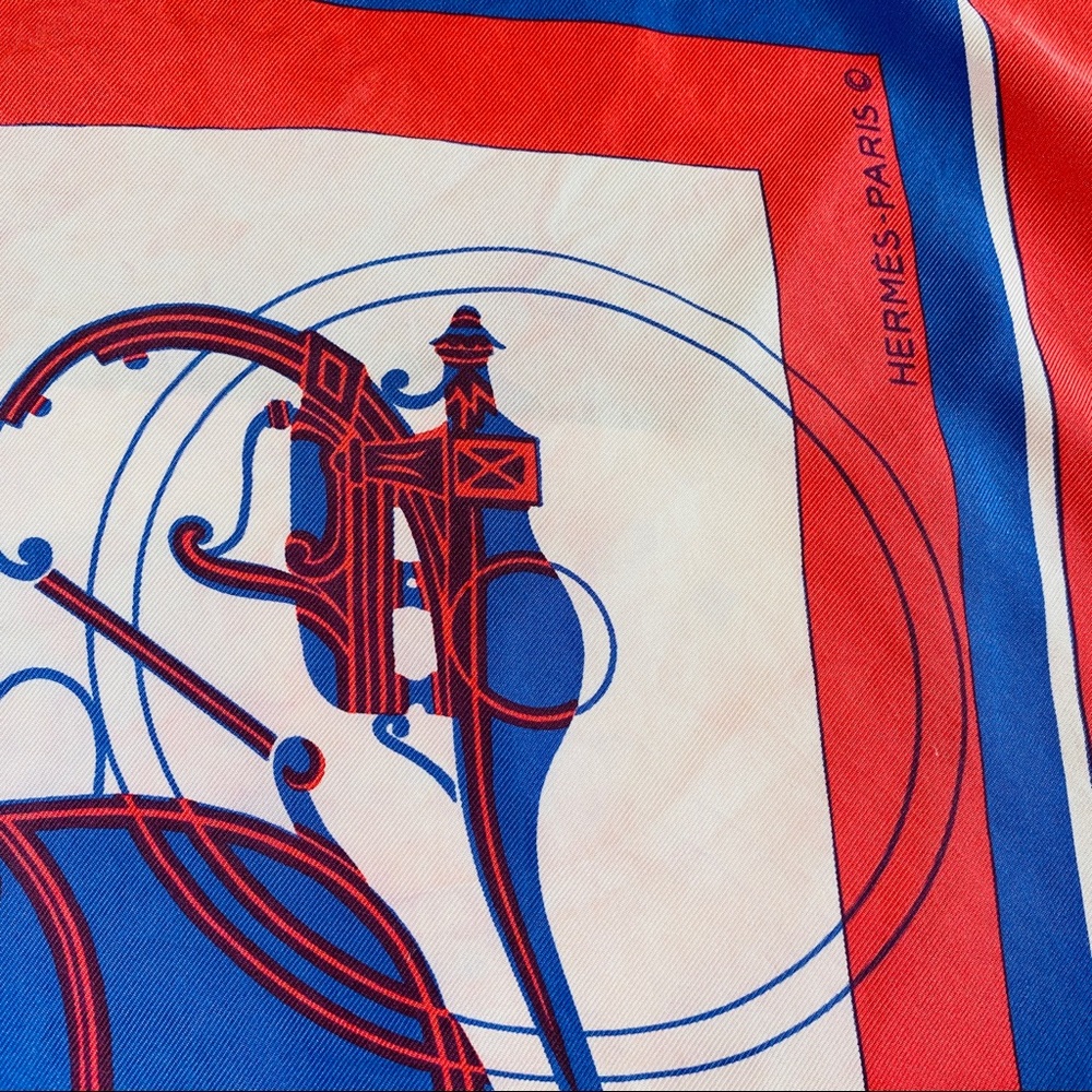 HERMES Vintage Silk Scarf Ex Libris Hugo Grygkar Horse Carriage Rare 34" x 35.5" - Picture 9 of 11